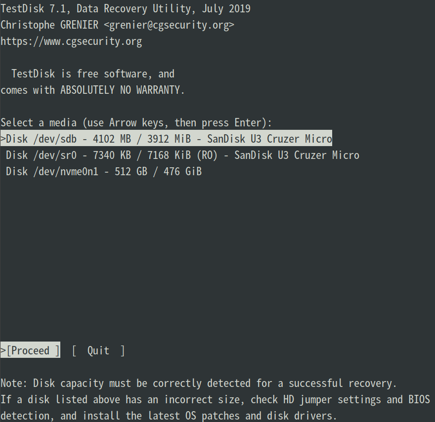 Testdisk file recovery step 2