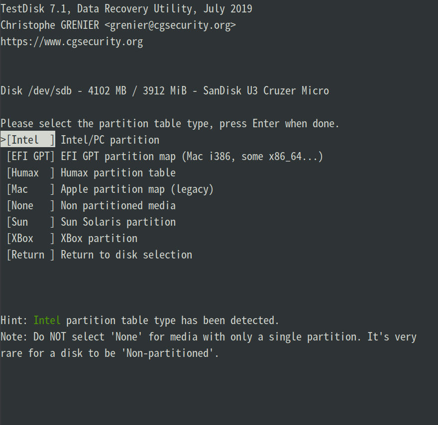 Testdisk file recovery step 3