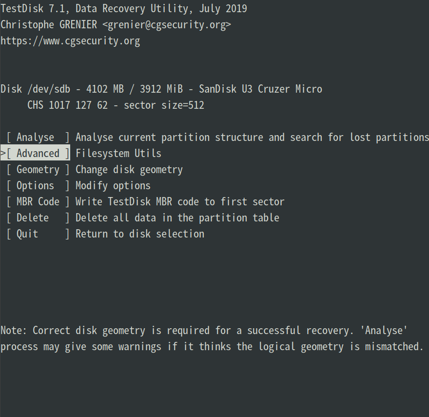 Testdisk file recovery step 4
