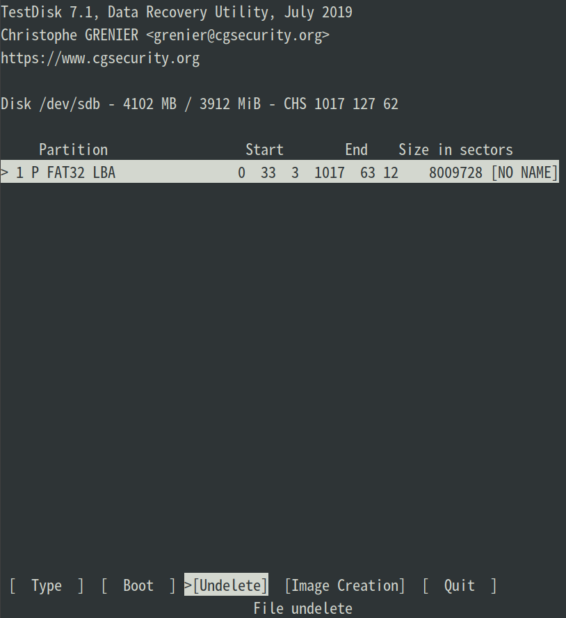 Testdisk file recovery step 5